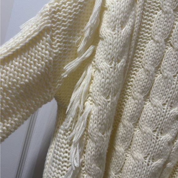 Cream Cable Knit Fringe Turtleneck Sweater - Picture 2 of 5